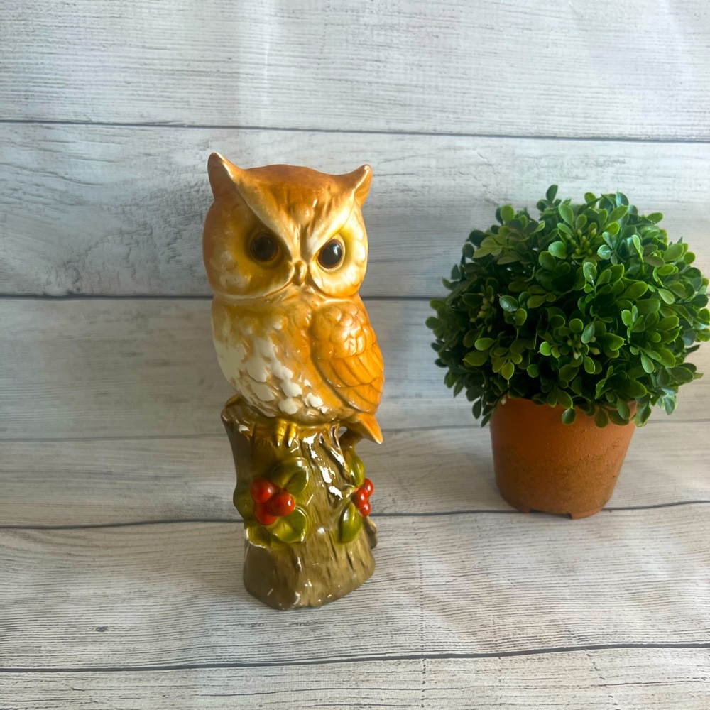Charming Owl Figurine in Orange and Brown